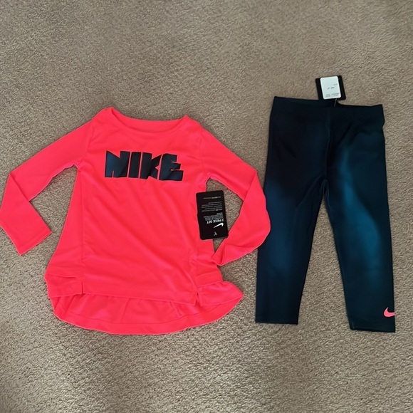 NWT Nike toddler girl outfi 2T pink purple two 2 piece LS long sleeve shirt pant - Picture 2 of 6